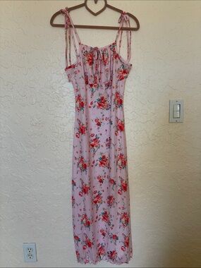Pink Floral Tie-Shoulder Maxi Dress
